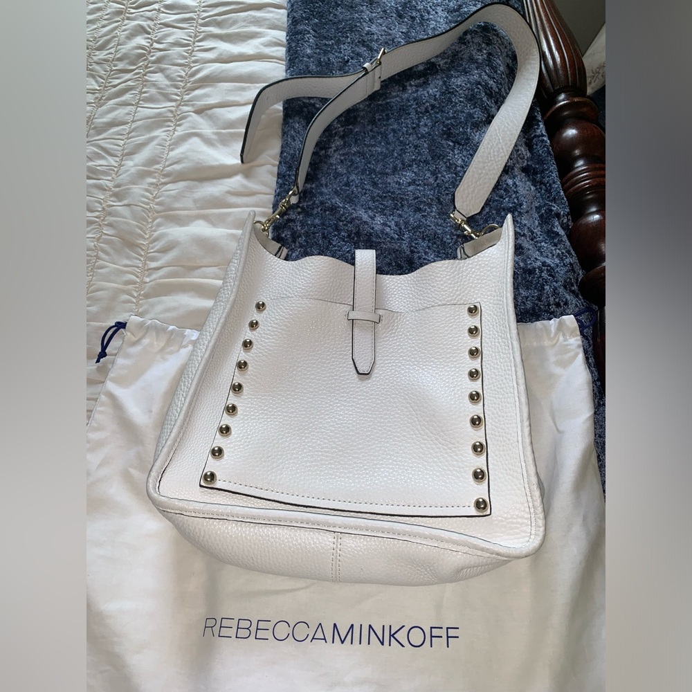 Rebecca Minkoff unlined white feed bag purse crossbody lrg grommets FINAL PRICE